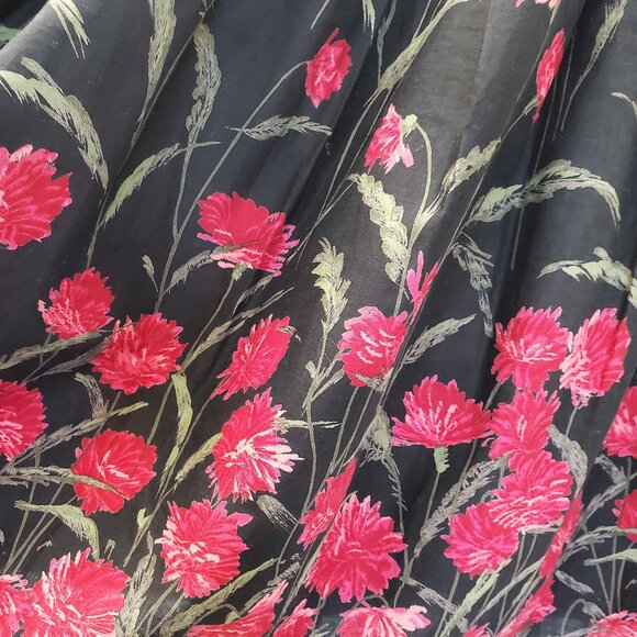 Vintage 1950s Womens Fit & Flare Red FLoral Black Cotton Pinup Party Dress - Picture 8 of 10